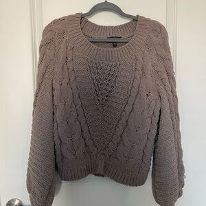 Brown Express Balloon Sleeve Chunky Knit Sweater
